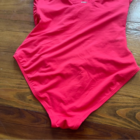 Anne Cole Ruched One-Piece‎ Swimsuit in Red Square Neckline Adjustable Small - Picture 9 of 14